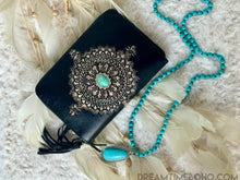 Load image into Gallery viewer, Black Mandala Leather Wallet Purse with Turquoise Stone Feature - Large-Apparel & Accessories-Dreamtime Boho -Dreamtime Boho