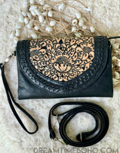 Load image into Gallery viewer, Tooled Leather Boho Wallet Purse Clutch Crossbody-Leather Wallet-Dreamtime Boho-Black-Dreamtime Boho