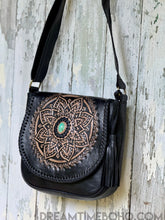 Load image into Gallery viewer, Mandala Leather Crossbody Boho Bag-Handbags, Wallets & Cases-Dreamtime Boho -Black-Dreamtime Boho