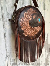 Load image into Gallery viewer, Rustic Moon Leather Crossbody Fringe Bag - Antique Brown-Leather Crossbody Bag-Dreamtime Boho -Dreamtime Boho