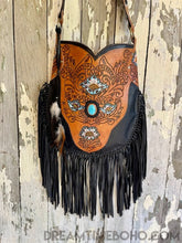Load image into Gallery viewer, Hand Tooled Black Betty Fringed Cross Body Leather Boho Bag-Handbags-Dreamtime Boho-Dreamtime Boho