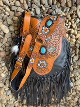 Load image into Gallery viewer, Hand Tooled Black Betty Fringed Cross Body Leather Boho Bag-Handbags-Dreamtime Boho-Dreamtime Boho