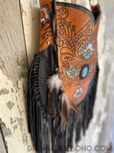 Load image into Gallery viewer, Hand Tooled Black Betty Fringed Cross Body Leather Boho Bag-Handbags-Dreamtime Boho-Dreamtime Boho