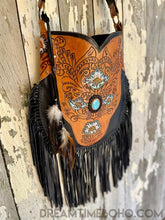 Load image into Gallery viewer, Hand Tooled Black Betty Fringed Cross Body Leather Boho Bag-Handbags-Dreamtime Boho-Dreamtime Boho