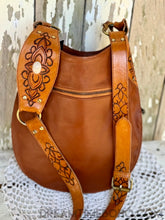 Load image into Gallery viewer, Tooled Leather Boho Bag with Feathers - Sahara Fringe Free-Leather Boho bag-Dreamtime Boho-Brown-Dreamtime Boho