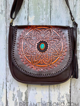 Load image into Gallery viewer, Mandala Leather Crossbody Boho Bag-Handbags, Wallets & Cases-Dreamtime Boho -Dark Chocolate-Dreamtime Boho