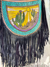 Load image into Gallery viewer, Cactus Desert Sun Leather Crossbody Fringe Boho Bag-Crossbody Bag-Dreamtime Boho -Dreamtime Boho