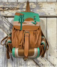 Load image into Gallery viewer, Hand Tooled Leather Backpack Boho Bag - Desert Sun-Handbags, Wallets & Cases-Dreamtime Boho-Dreamtime Boho
