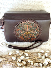 Load image into Gallery viewer, Lotus Leather Boho Wallet Purse Hand Tooled-Leather Wallet-Dreamtime Boho-Brown-Dreamtime Boho