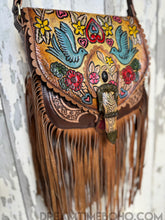 Load image into Gallery viewer, Luxe Love Story Hand Tooled Painted Leather Fringe Boho Bag-Dreamtime Boho -Dreamtime Boho