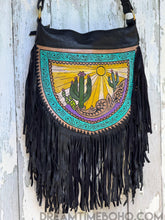 Load image into Gallery viewer, Cactus Desert Sun Leather Crossbody Fringe Boho Bag-Crossbody Bag-Dreamtime Boho -Dreamtime Boho