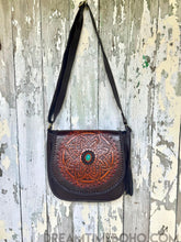 Load image into Gallery viewer, Mandala Leather Crossbody Boho Bag-Handbags, Wallets & Cases-Dreamtime Boho -Black-Dreamtime Boho