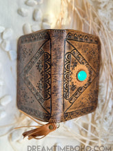 Load image into Gallery viewer, Hand Tooled Turquoise Stone Leather Wallet Purse-Apparel & Accessories-Dreamtime Boho -Dreamtime Boho