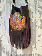 Load image into Gallery viewer, Hand Tooled Fringe Leather Mandala Owl Boho Bag – Dark Chocolate-Apparel & Accessories-Dreamtime Boho -Dreamtime Boho