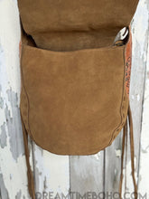 Load image into Gallery viewer, Hand Tooled Suede Leather Fringe Bag with Gemstone - Lucky Soul Bag-Apparel & Accessories-Dreamtime Boho -Dreamtime Boho