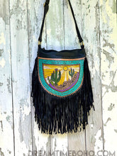 Load image into Gallery viewer, Cactus Desert Sun Leather Crossbody Fringe Boho Bag-Crossbody Bag-Dreamtime Boho -Dreamtime Boho