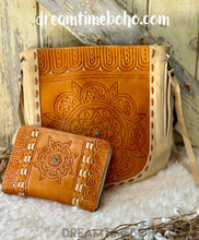 Load image into Gallery viewer, Mandala Leather Hand Tooled Crossbody Boho Bag-Crossbody Handbag-Dreamtime Boho-Black-Dreamtime Boho