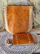 Load image into Gallery viewer, Mandala Leather Hand Tooled Crossbody Boho Bag-Crossbody Handbag-Dreamtime Boho-Black-Dreamtime Boho