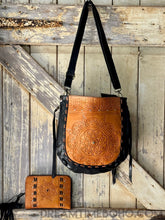 Load image into Gallery viewer, Mandala Leather Hand Tooled Crossbody Boho Bag-Crossbody Handbag-Dreamtime Boho-Black-Dreamtime Boho