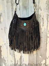 Load image into Gallery viewer, Fringe Leather Boho Bag Gemstone Bag-Apparel & Accessories-Dreamtime Boho -Black-Dreamtime Boho