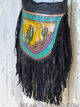 Load image into Gallery viewer, Cactus Desert Sun Leather Crossbody Fringe Boho Bag-Crossbody Bag-Dreamtime Boho -Dreamtime Boho