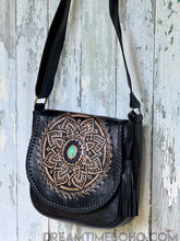 Load image into Gallery viewer, Mandala Leather Crossbody Boho Bag-Handbags, Wallets & Cases-Dreamtime Boho -Black-Dreamtime Boho