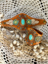 Load image into Gallery viewer, Hand Painted Leather Cuff with Gemstone Centrepiece-Apparel & Accessories-Dreamtime Boho-Purple-Dreamtime Boho