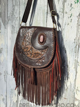 Load image into Gallery viewer, Crystal Moon Leather Fringe Boho Bag – Antique Brown-Handbags, Wallets & Cases-Dreamtime Boho-Antique Brown-Dreamtime Boho