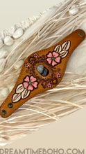 Load image into Gallery viewer, Hand Painted Leather Cuff with Gemstone Centrepiece-Apparel & Accessories-Dreamtime Boho-Pink-Dreamtime Boho
