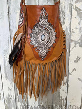 Load image into Gallery viewer, Sahara Hand Tooled Leather Fringe Boho Bag-Boho Fringe Bag-Dreamtime Boho-Brown-Dreamtime Boho