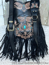 Load image into Gallery viewer, Dragonfly Fringe Crossbody Leather Boho Bag-Handbags, Wallets & Cases-Dreamtime Boho-Black-Dreamtime Boho