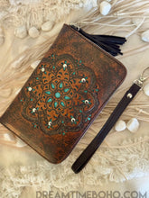 Load image into Gallery viewer, Hand Tooled Leather Mandala Wallet Purse - Antique Brown-Leather Wallet-Dreamtime Boho -Dreamtime Boho