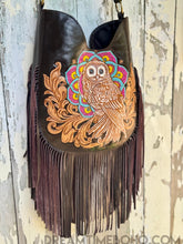 Load image into Gallery viewer, Hand Tooled Fringe Leather Mandala Owl Boho Bag – Dark Chocolate-Apparel & Accessories-Dreamtime Boho -Dreamtime Boho