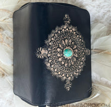 Load image into Gallery viewer, Black Mandala Leather Wallet Purse with Turquoise Stone Feature - Large-Apparel & Accessories-Dreamtime Boho -Dreamtime Boho