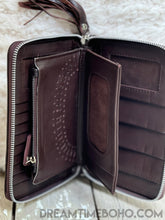 Load image into Gallery viewer, Lotus Leather Boho Wallet Purse Hand Tooled-Leather Wallet-Dreamtime Boho-Brown-Dreamtime Boho