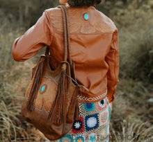 Load image into Gallery viewer, Handcrafted Thunderbird Leather Shoulder Bag Boho Tote-Apparel & Accessories-Dreamtime Boho-Beige-Dreamtime Boho