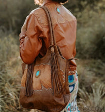 Load image into Gallery viewer, Handcrafted Thunderbird Leather Shoulder Bag Boho Tote-Apparel & Accessories-Dreamtime Boho-Beige-Dreamtime Boho