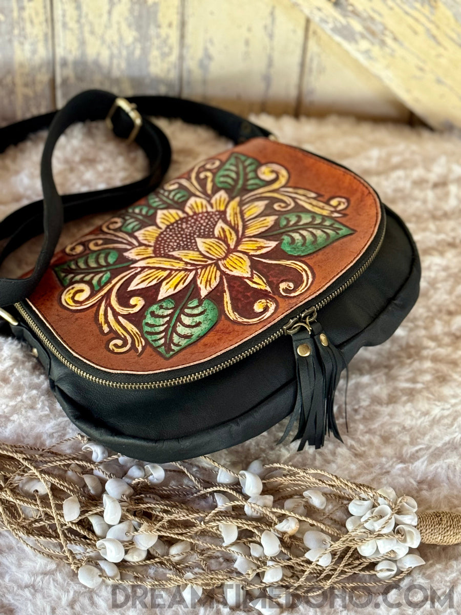 Lotus Flower of Life Leather Shoulder Bag