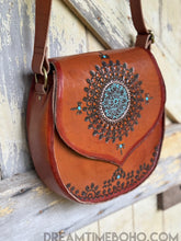 Load image into Gallery viewer, Hand Tooled Vintage Mandala Leather Boho Bag Saddle Bag-Crossbody Bag-Dreamtime Boho-Dreamtime Boho