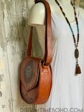 Load image into Gallery viewer, Hand Tooled Vintage Mandala Leather Boho Bag Saddle Bag-Crossbody Bag-Dreamtime Boho-Dreamtime Boho