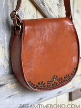 Load image into Gallery viewer, Hand Tooled Vintage Mandala Leather Boho Bag Saddle Bag-Crossbody Bag-Dreamtime Boho-Dreamtime Boho