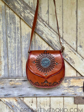 Load image into Gallery viewer, Hand Tooled Vintage Mandala Leather Boho Bag Saddle Bag-Crossbody Bag-Dreamtime Boho-Dreamtime Boho