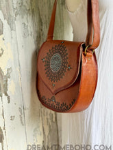 Load image into Gallery viewer, Hand Tooled Vintage Mandala Leather Boho Bag Saddle Bag-Crossbody Bag-Dreamtime Boho-Dreamtime Boho