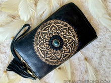 Load image into Gallery viewer, Mandala Leather Boho Wallet Purse Hand Tooled-Leather Wallet-Dreamtime Boho-Black-Dreamtime Boho