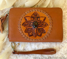 Load image into Gallery viewer, Lotus Leather Boho Wallet Purse Hand Tooled-Leather Wallet-Dreamtime Boho-Brown-Dreamtime Boho
