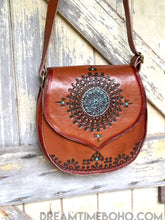 Load image into Gallery viewer, Hand Tooled Vintage Mandala Leather Boho Bag Saddle Bag-Crossbody Bag-Dreamtime Boho-Dreamtime Boho
