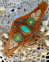 Load image into Gallery viewer, Hand Painted Leather Cuff with Gemstone Centrepiece-Apparel & Accessories-Dreamtime Boho-Purple-Dreamtime Boho