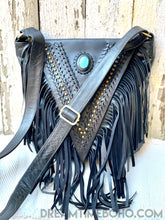 Load image into Gallery viewer, Handcrafted Leather Fringe Boho Bag-Crossbody Bag-Dreamtime Boho -Black-Dreamtime Boho