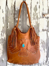 Load image into Gallery viewer, Handcrafted Thunderbird Leather Shoulder Bag Boho Tote-Apparel & Accessories-Dreamtime Boho-Brown-Dreamtime Boho