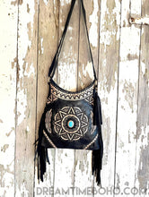 Load image into Gallery viewer, Mandala Feather Cross Body Leather Boho Bag-Apparel & Accessories-Dreamtime Boho-Black-Dreamtime Boho